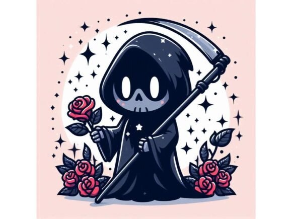 Download Cute Grim Reaper Silhouette Holding a Sc - Cute Collection