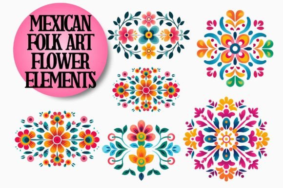 Download Mexican Folk Art Flower Elements - Flower elements Collection