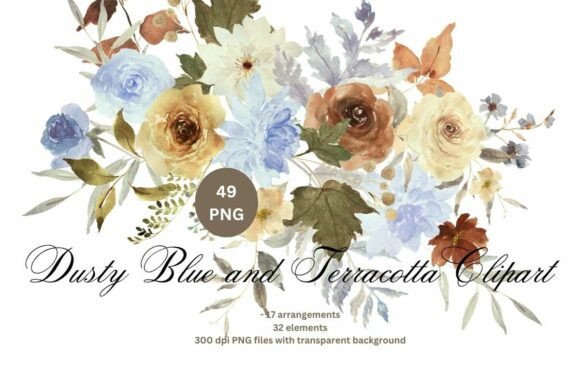 Download Blue and Terracotta Flowers Clipart PNG - Terracotta Collection