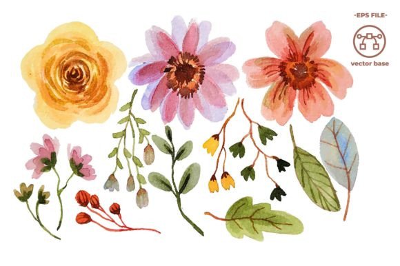 Download Watercolor Flower Elements Clip Art - Flower elements Collection