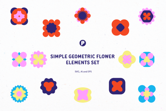 Download Simple Geometric Flower Elements Set - Flower elements Collection