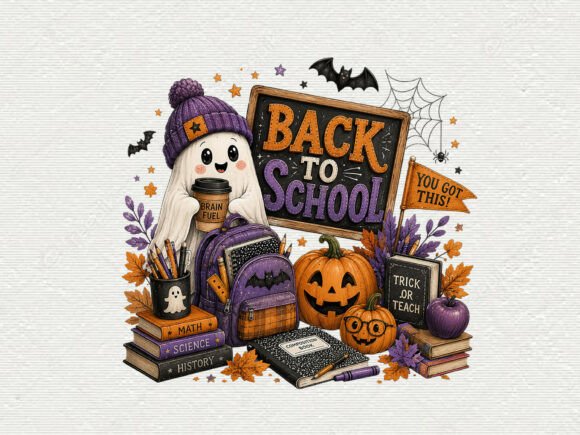 Download Cute Reading Ghost with Books &amp; Pumpkin - Cute Collection