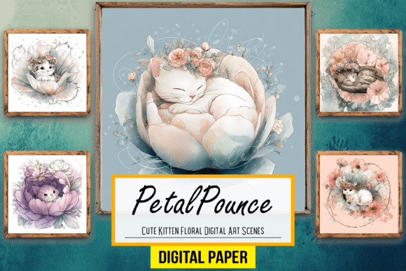 Download Cute Kitten Floral Digital Artwork Scene - Cute Collection