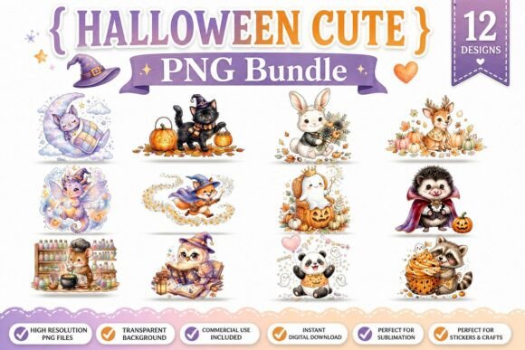 Download Title: Halloween Cute Watercolor PNG Set - Cute Collection