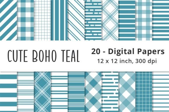 Download Cute Boho Teal Stripes Scrapbook Papers - Cute Collection