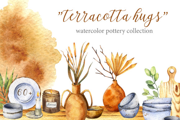Download "Terracotta Hugs" Watercolor Pottery Set - Terracotta Collection