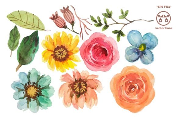 Download Watercolor Flower Elements Clip Art - Flower elements Collection