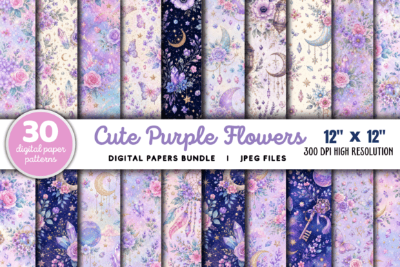 Download Cute Purple Flowers Pattern Bundle - Cute Collection